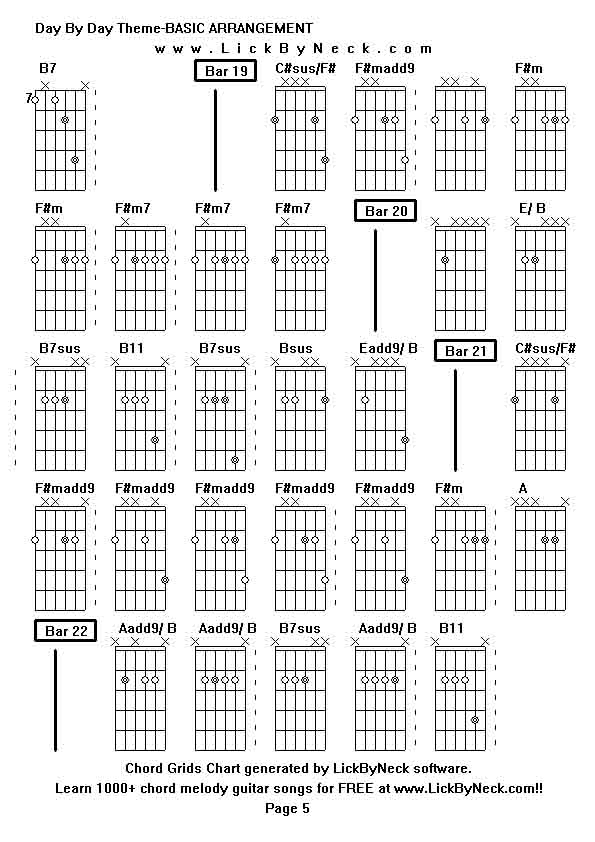 Chord Grids Chart of chord melody fingerstyle guitar song-Day By Day Theme-BASIC ARRANGEMENT,generated by LickByNeck software.